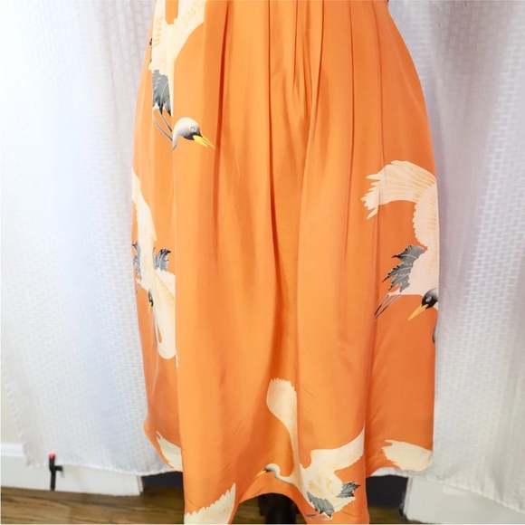 Anthropologie Moulinette Soeurs Crane Silk Halter Dress Tangerine Orange size 4 - Picture 15 of 16